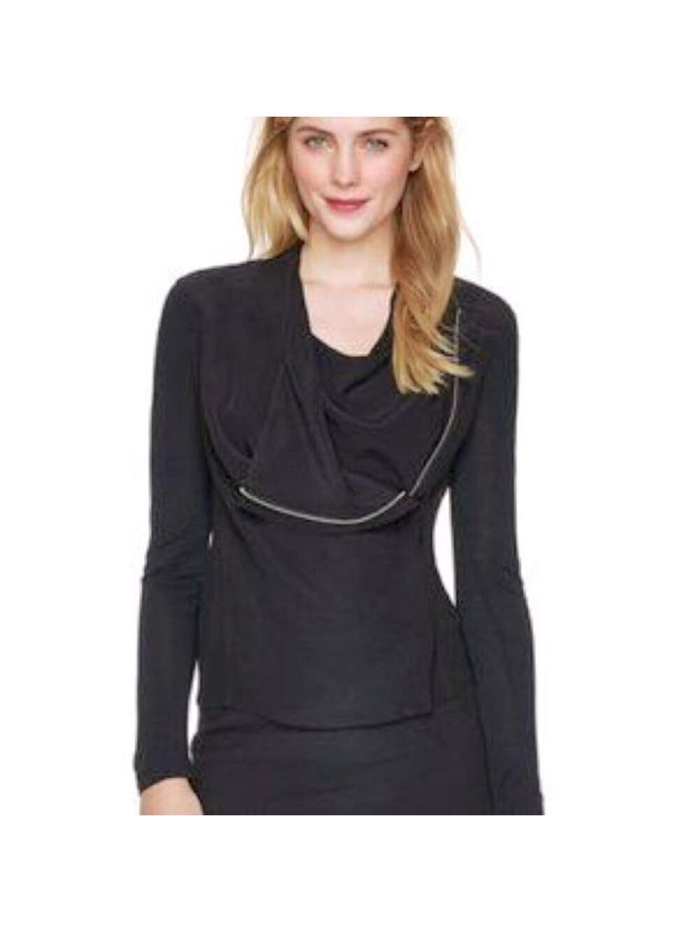 ** Babaton Black Olivier Draped Zip Lightweight Front Jersey Moto Jacket Size S